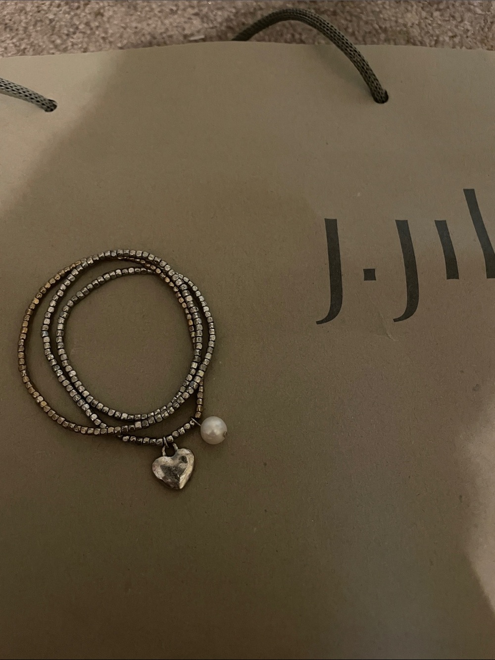 J. Jill Silver and Brown Stretch Bracelet Set with Heart and Pearl Charm